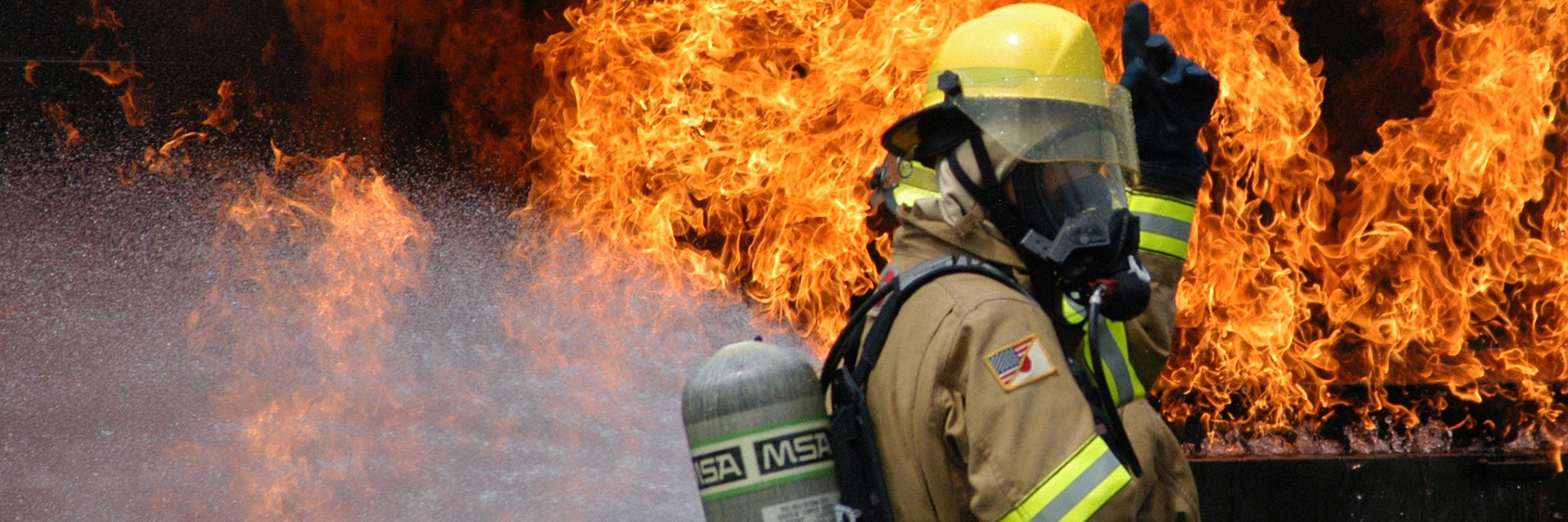 A firefighter running a training simulation.