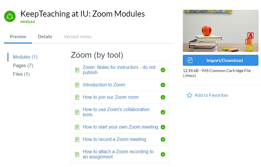 The zoom module listing.